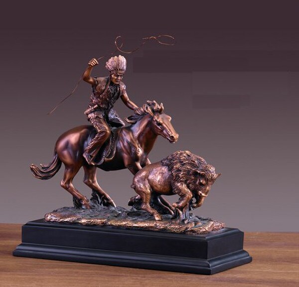 Indian Lassoing a Buffalo Calf Statue Cheif Warrior Southwest Art